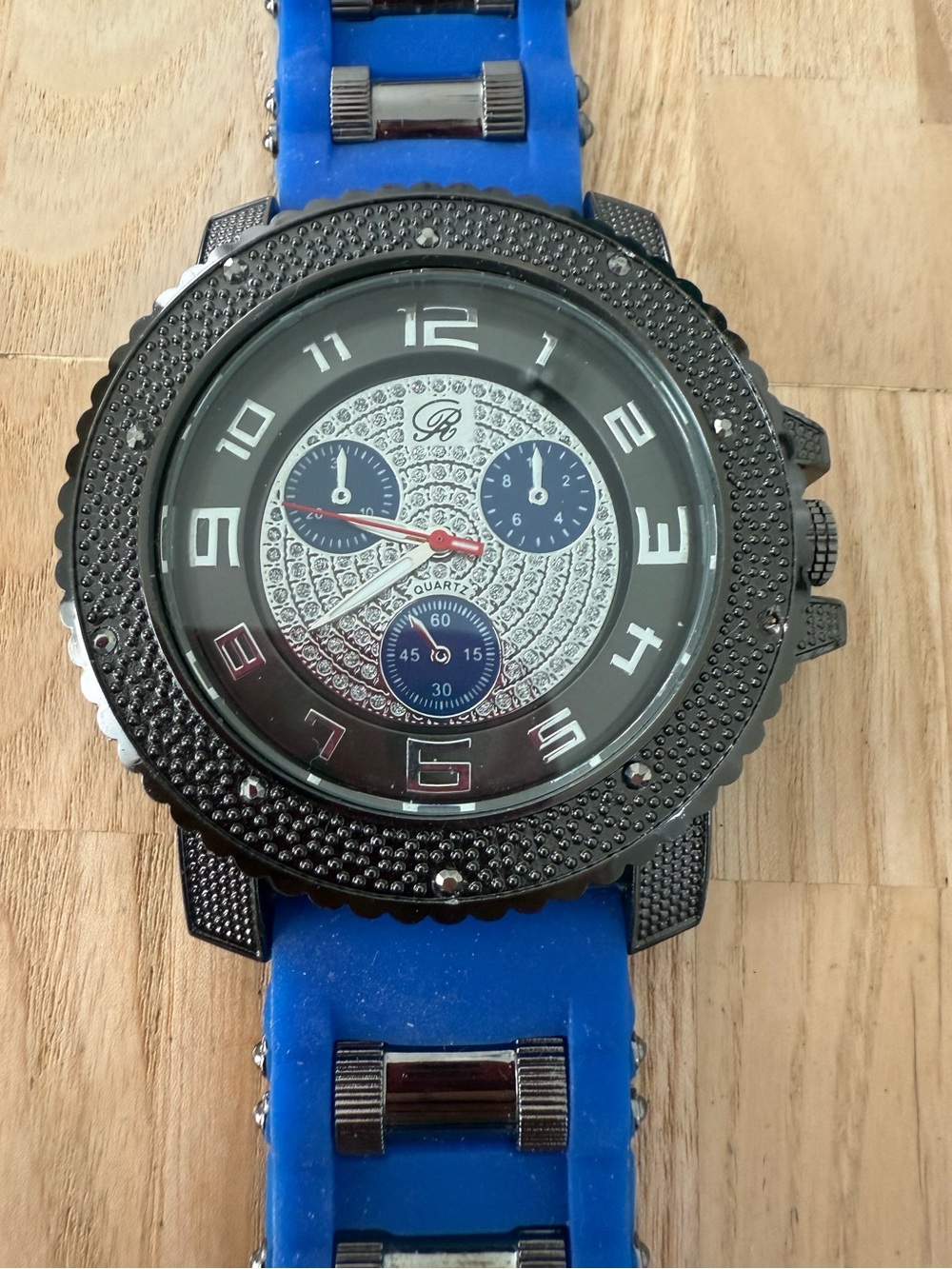 Charles Raymond mens black and blue silicone watch NEW BATTERY